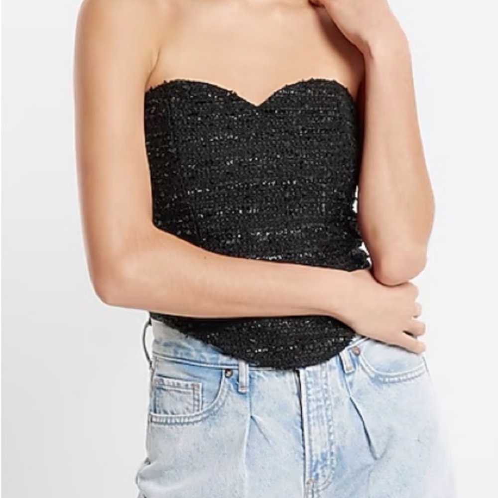 Tweed sweetheart neckline strapless corset